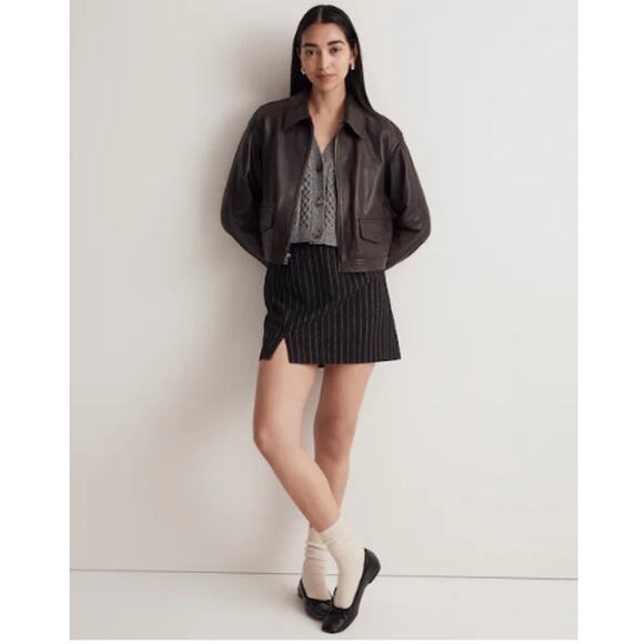 Madewell Black Wool-Blend Mini Skirt in Pinstripe Size 2 - Picture 2 of 8